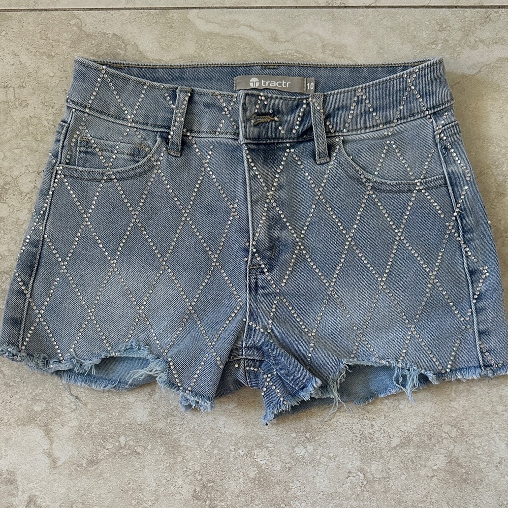 Tractr Girl’s Blue Jean Shorts with Sparkling Accents size 10